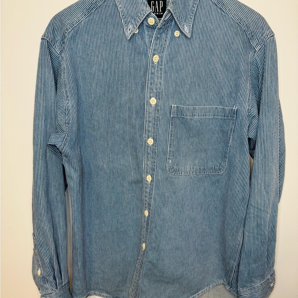 GAP Men’s Denim Pinstriped Button-Up Shirt